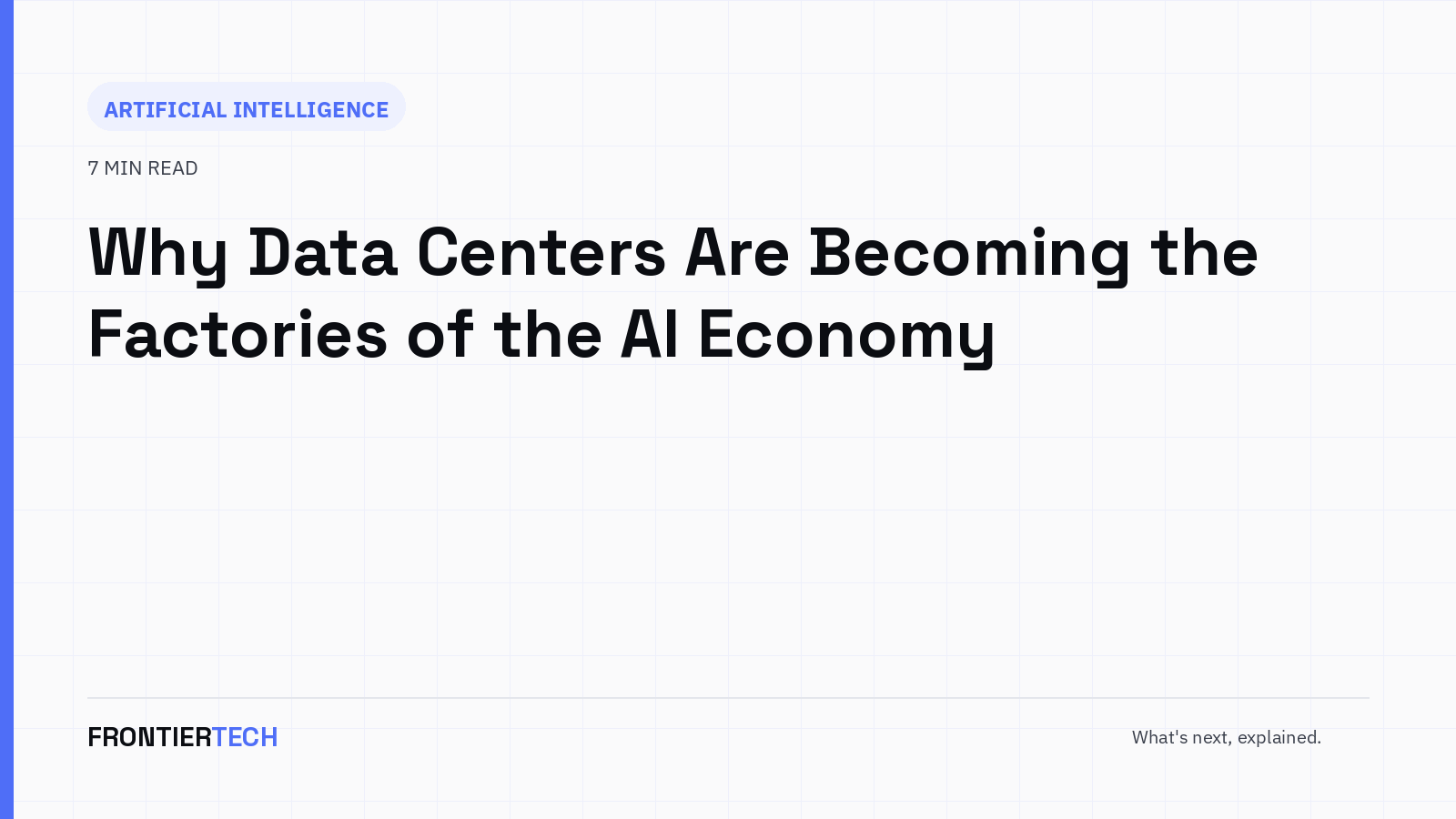 An abstract illustration of a data center campus rendered like an industrial factory floor with rows of racks